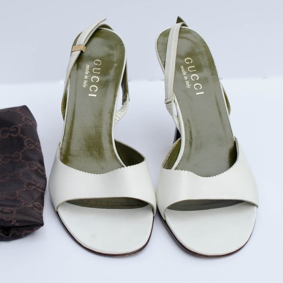 Gucci Shoes - GUCCI 7.5 Narrow White Heeled Sandals with Dust Bag, GG Slingback Slides, Italy